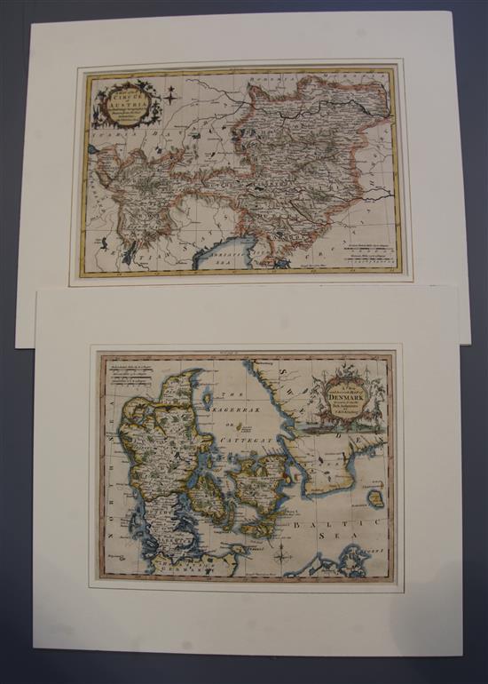 Thomas Kitchen, two unframed coloured engraved maps of Circle of Austria and Map of Denmark,